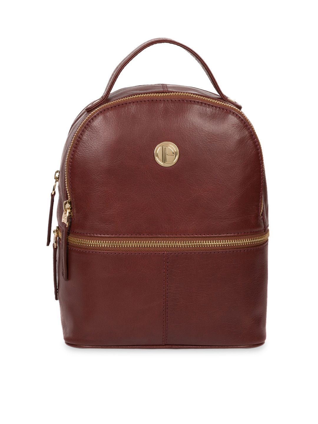 PURE LUXURIES LONDON Women Coffee Brown Solid Genuine Leather Lunaria Backpack Price in India