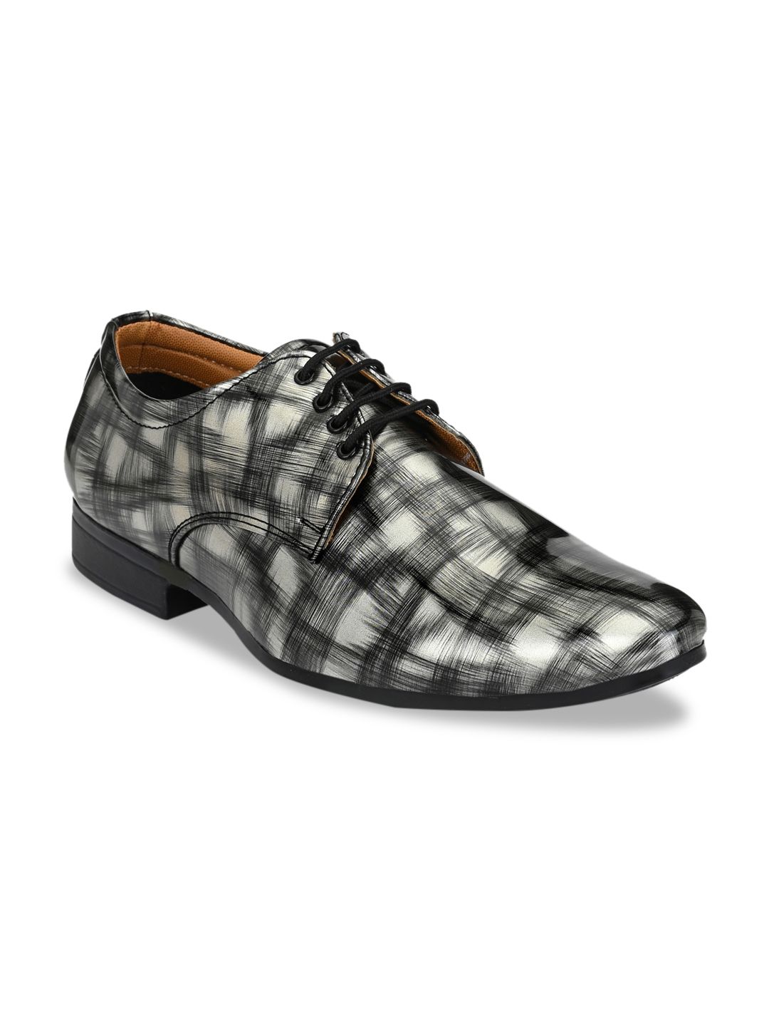 John Karsun Men Black Printed Formal Derbys