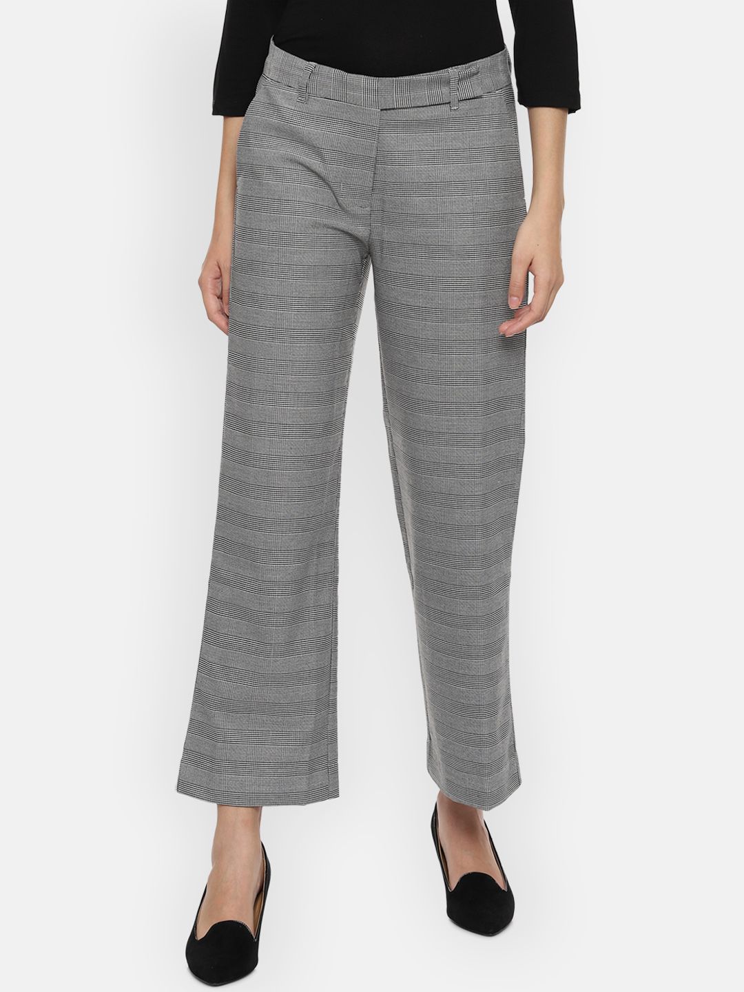 Van Heusen Woman Women Grey Regular Fit Checked Parallel Trousers Price in India