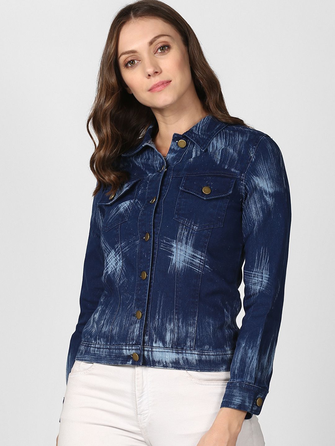 StyleStone Women Blue Printed Denim Jacket Price in India