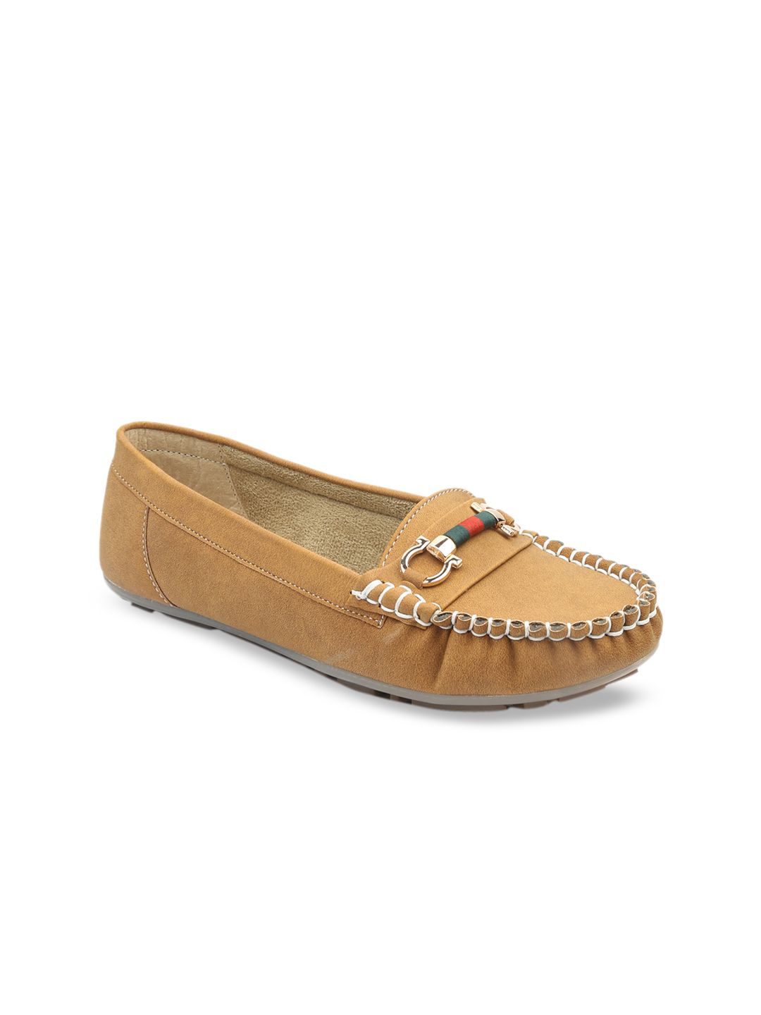 VALIOSAA Women Beige Solid Horsebit Loafers Price in India