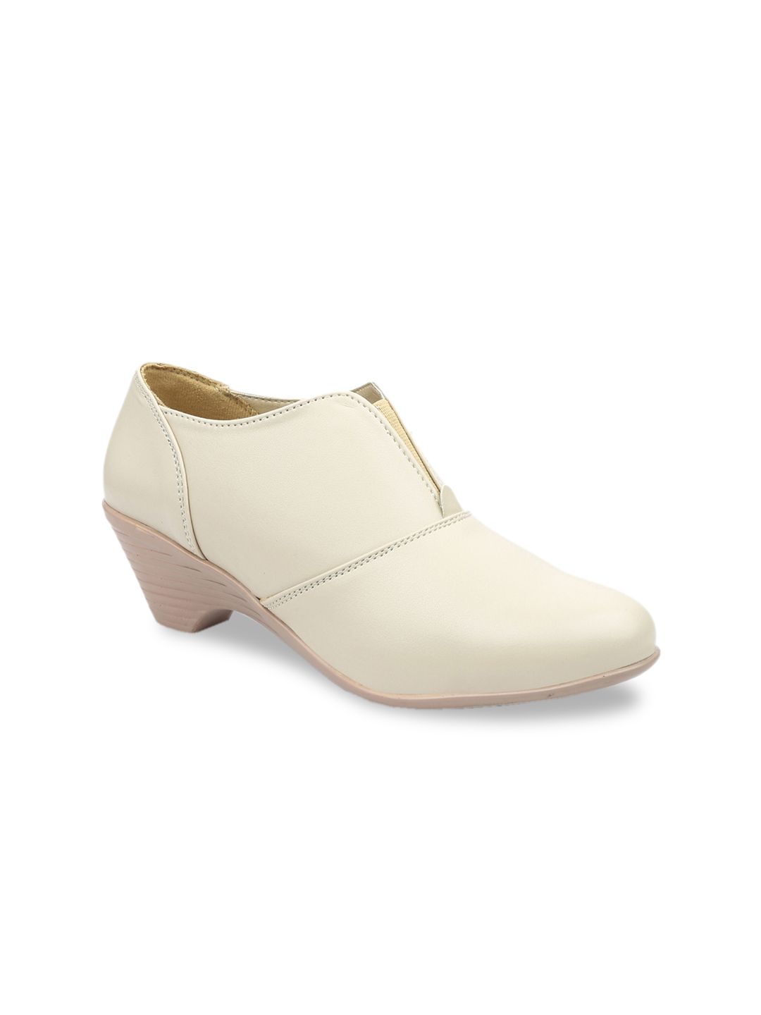 VALIOSAA Women Cream-Coloured Solid Heeled Boots