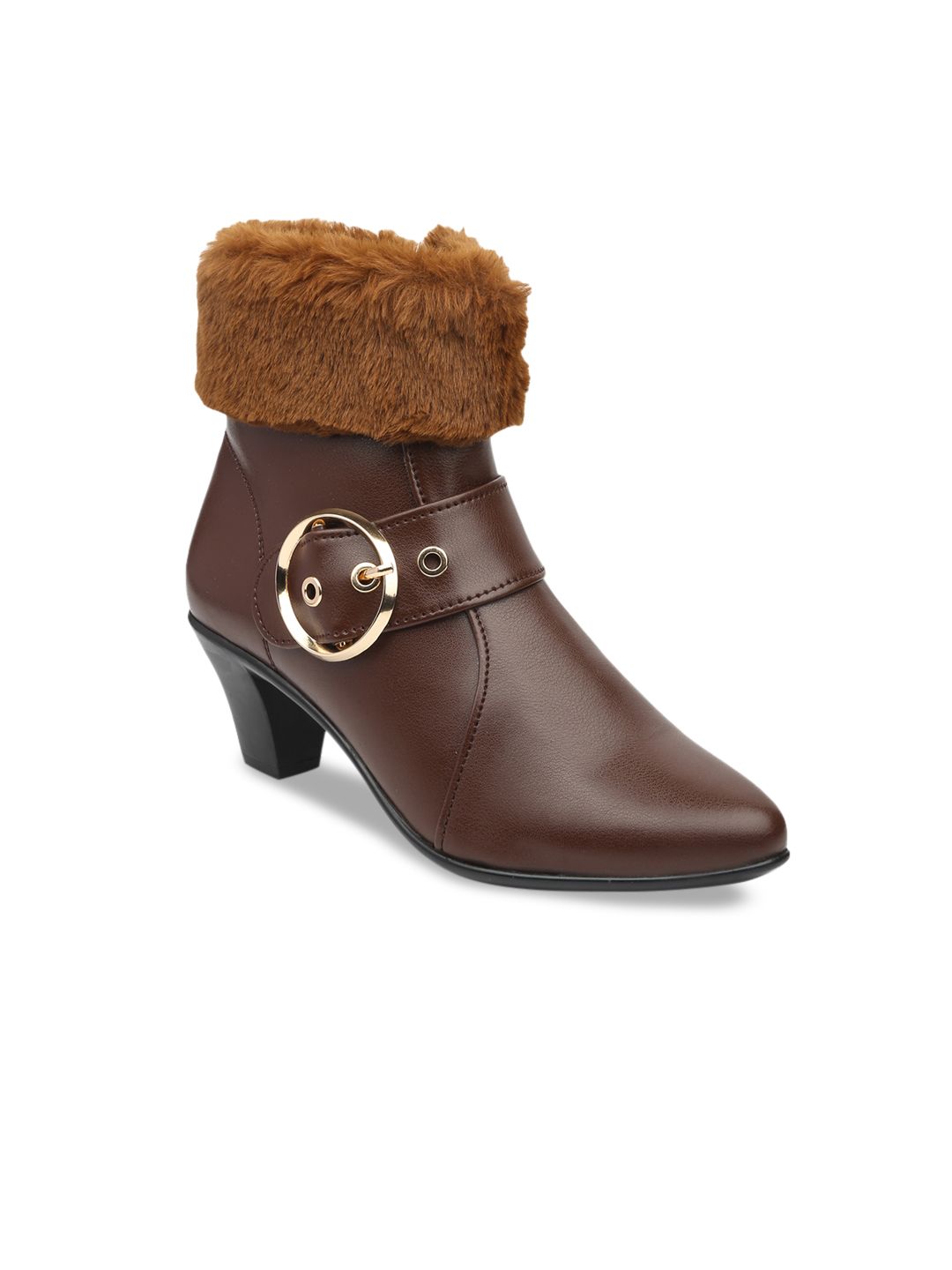 VALIOSAA Women Brown Solid Heeled Boots Price in India