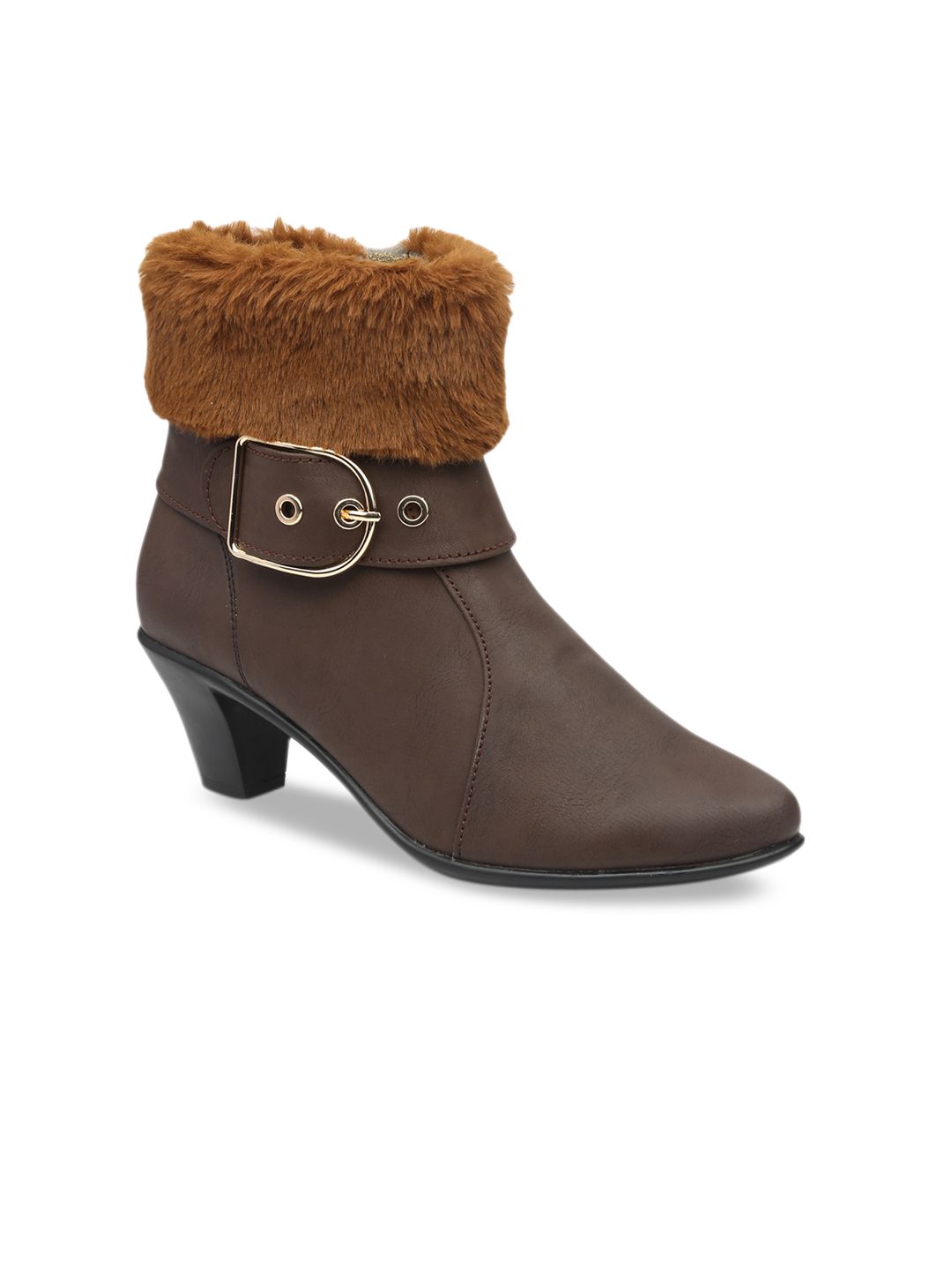 VALIOSAA Women Brown Solid Heeled Boots Price in India