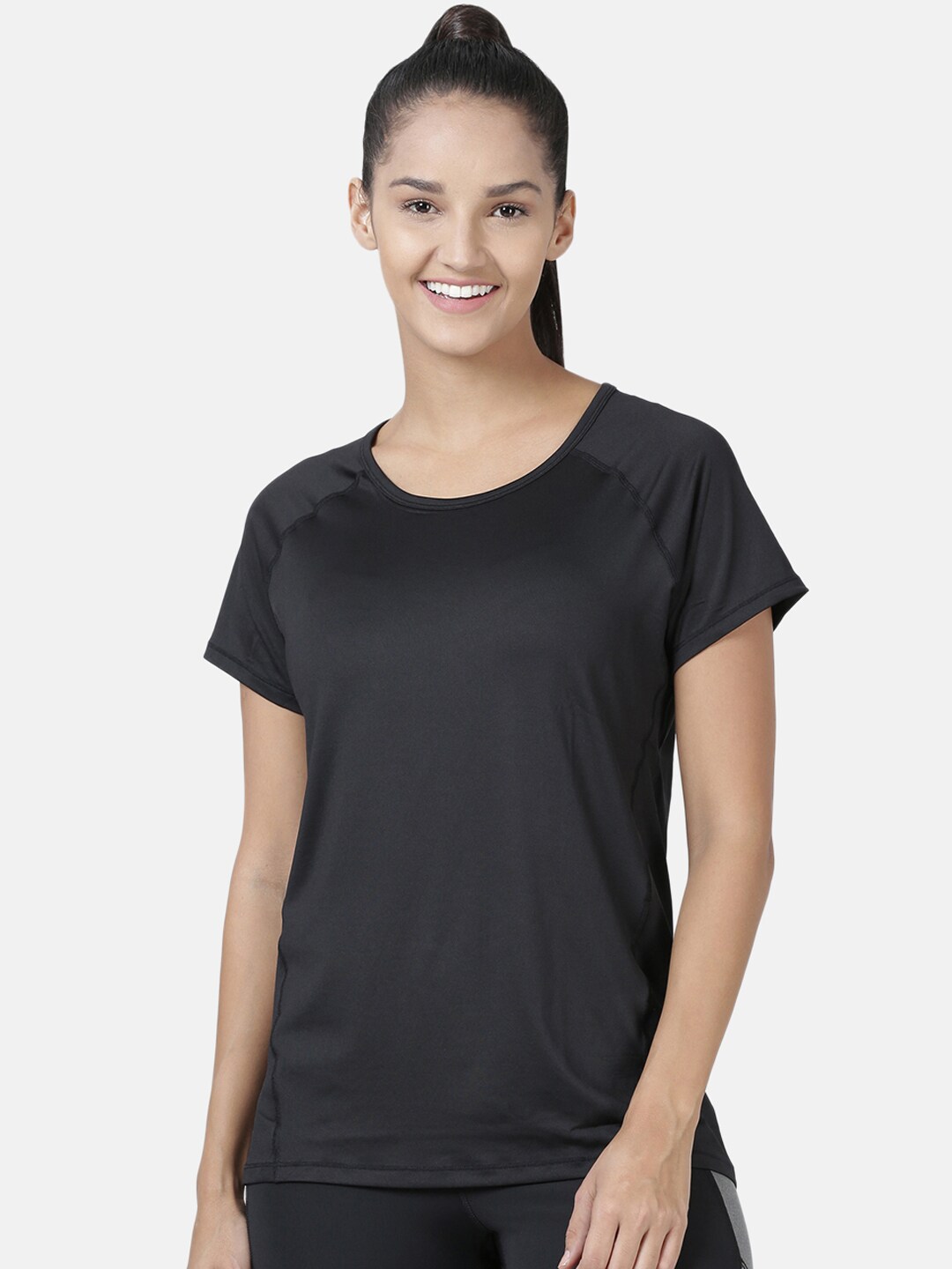 Enamor Women Black Relaxed Fit Athleisure Active T-Shirt Price in India