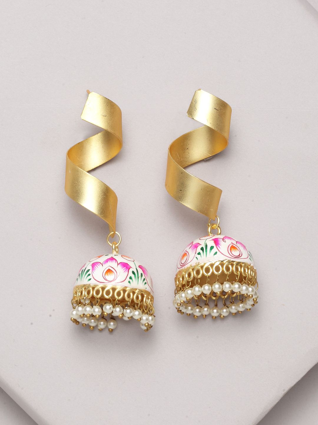 PANASH Gold-Toned & Pink Classic Jhumkas Price in India