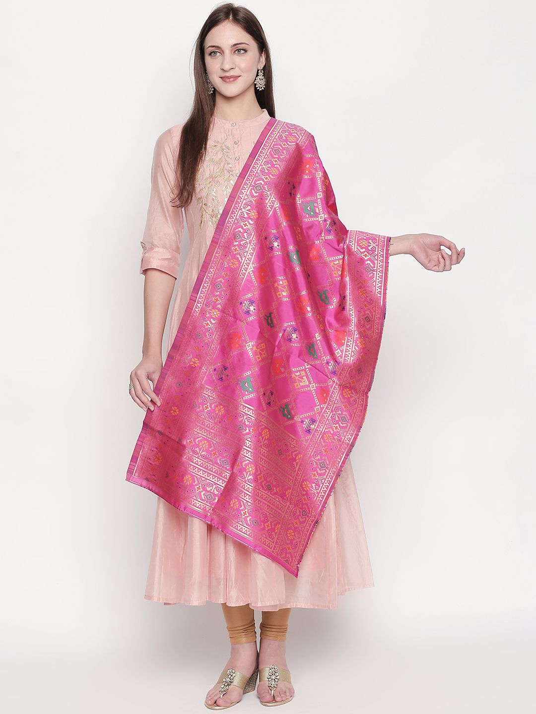 Dupatta Bazaar Women Pink Woven Design Dupatta Price in India