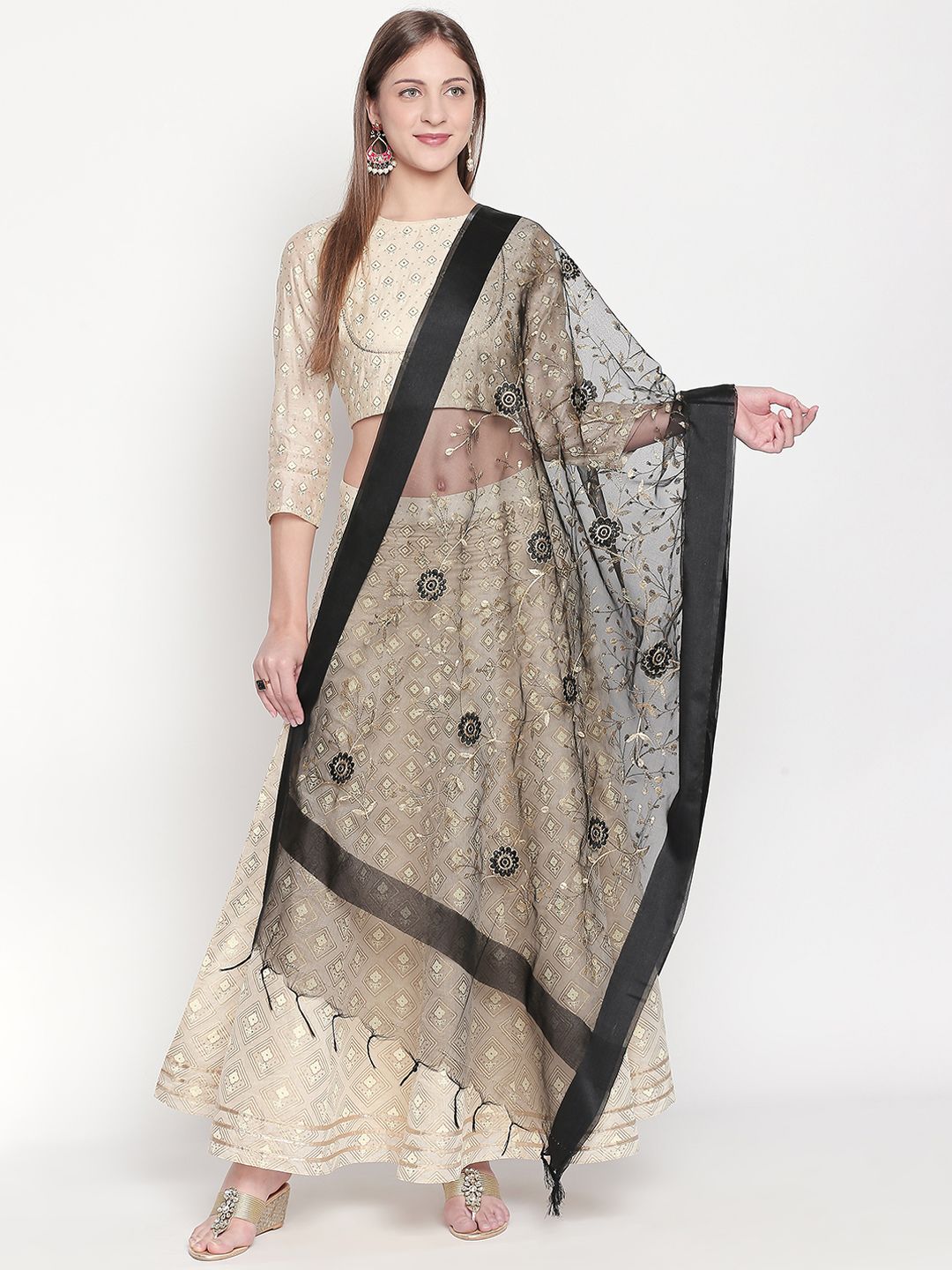 Dupatta Bazaar Black & Golden-Coloured Embroidered Dupatta Price in India