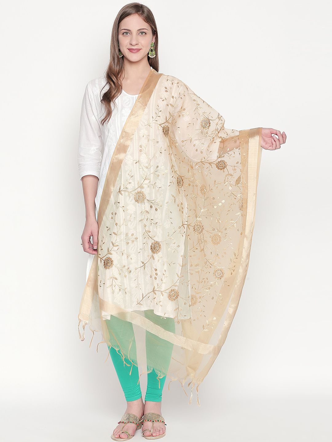 Dupatta Bazaar Gold-Toned Embroidered Dupatta Price in India