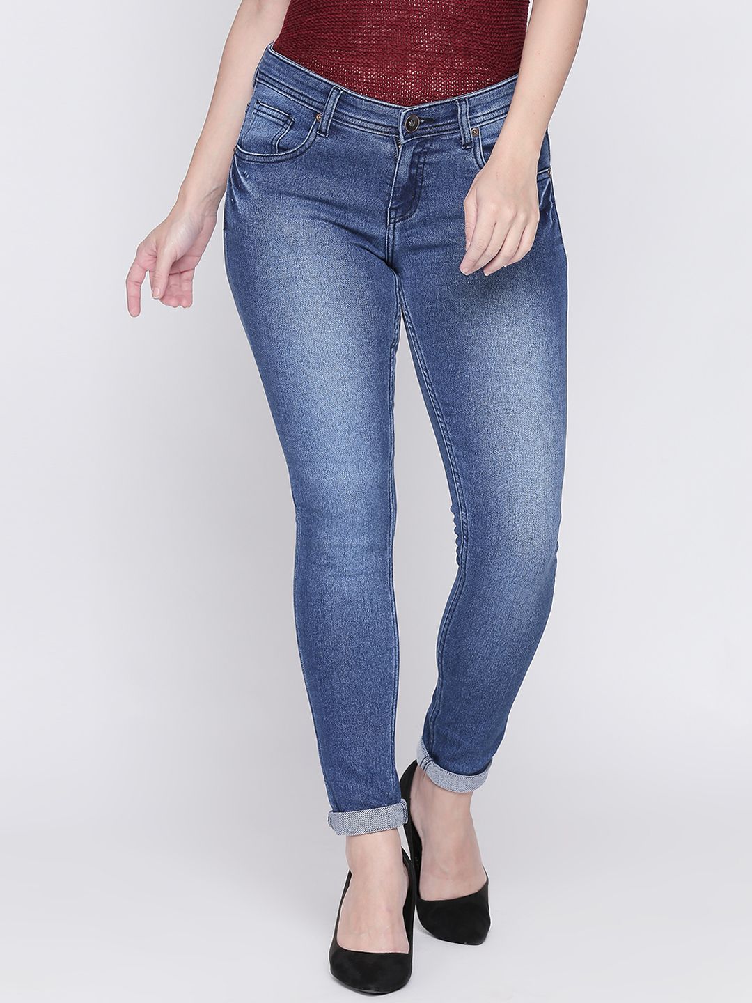 High Star Women Blue Slim Fit Mid-Rise Clean Look Stretchable Jeans