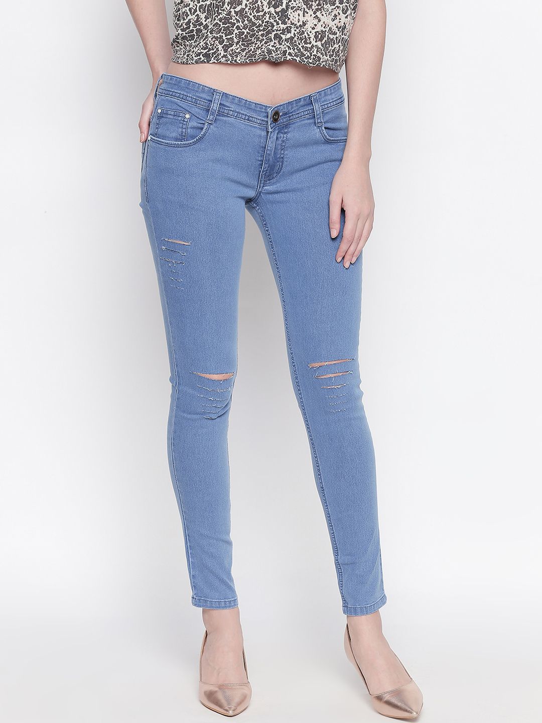 High Star Women Blue Slim Fit Mid-Rise Slash Knee Stretchable Jeans Price in India