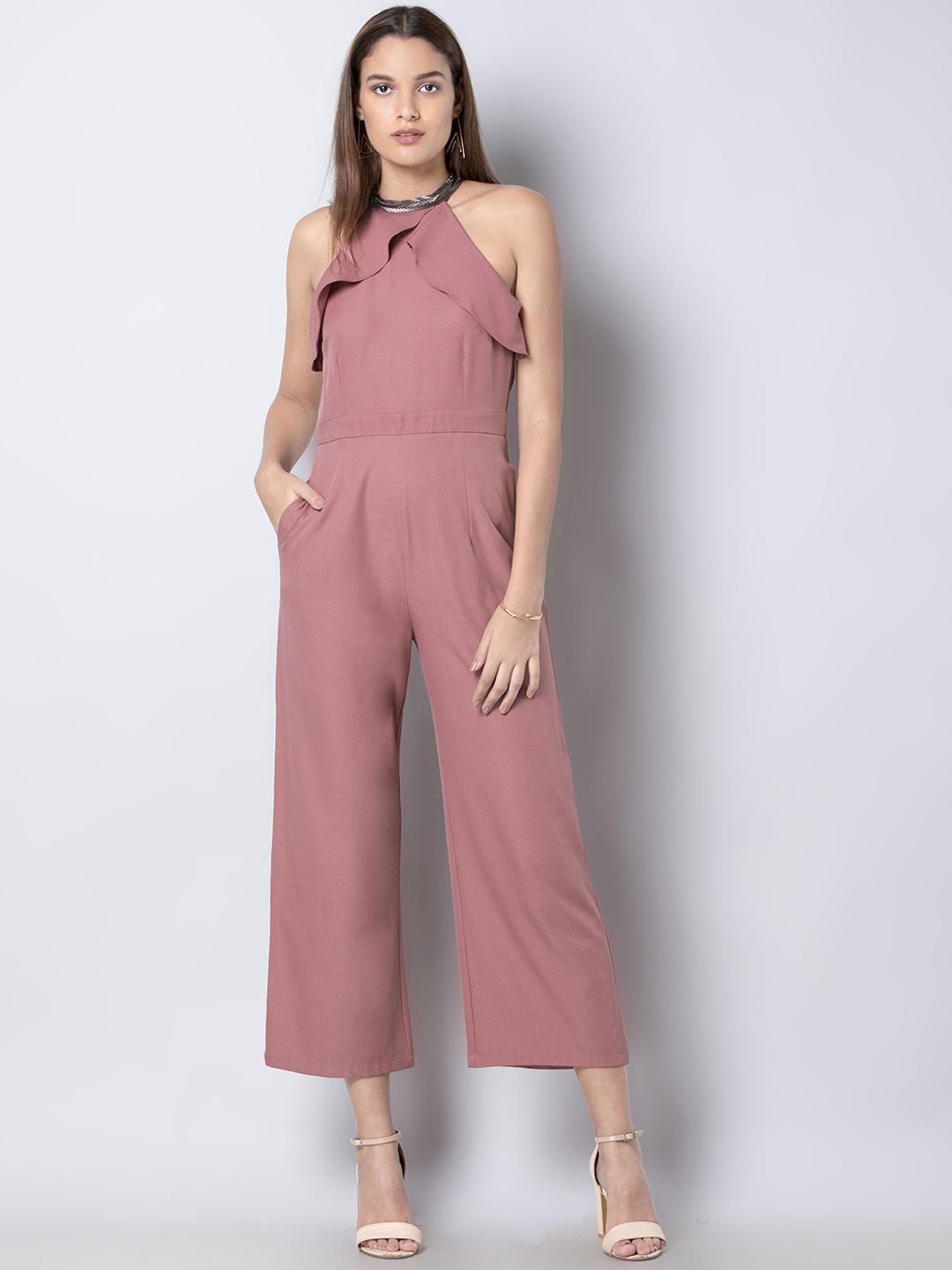 FabAlley Women Pink Solid Basic Jumpsuit Price in India