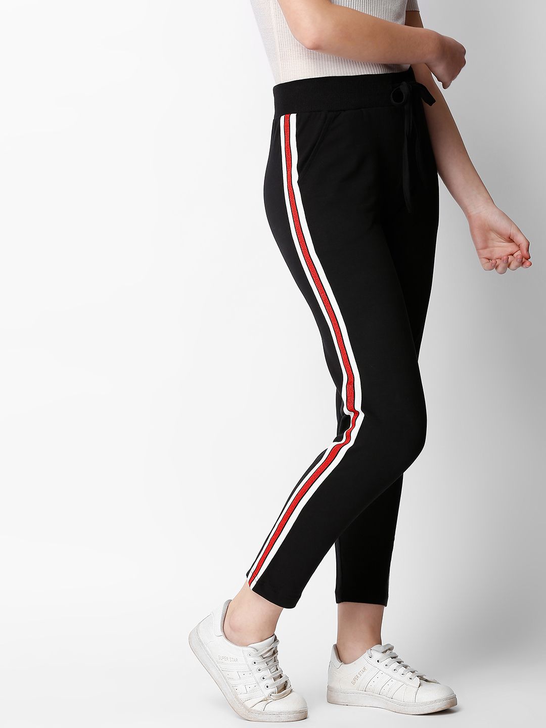 I like me Women Black Solid Slim Fit Track Pants Price in India