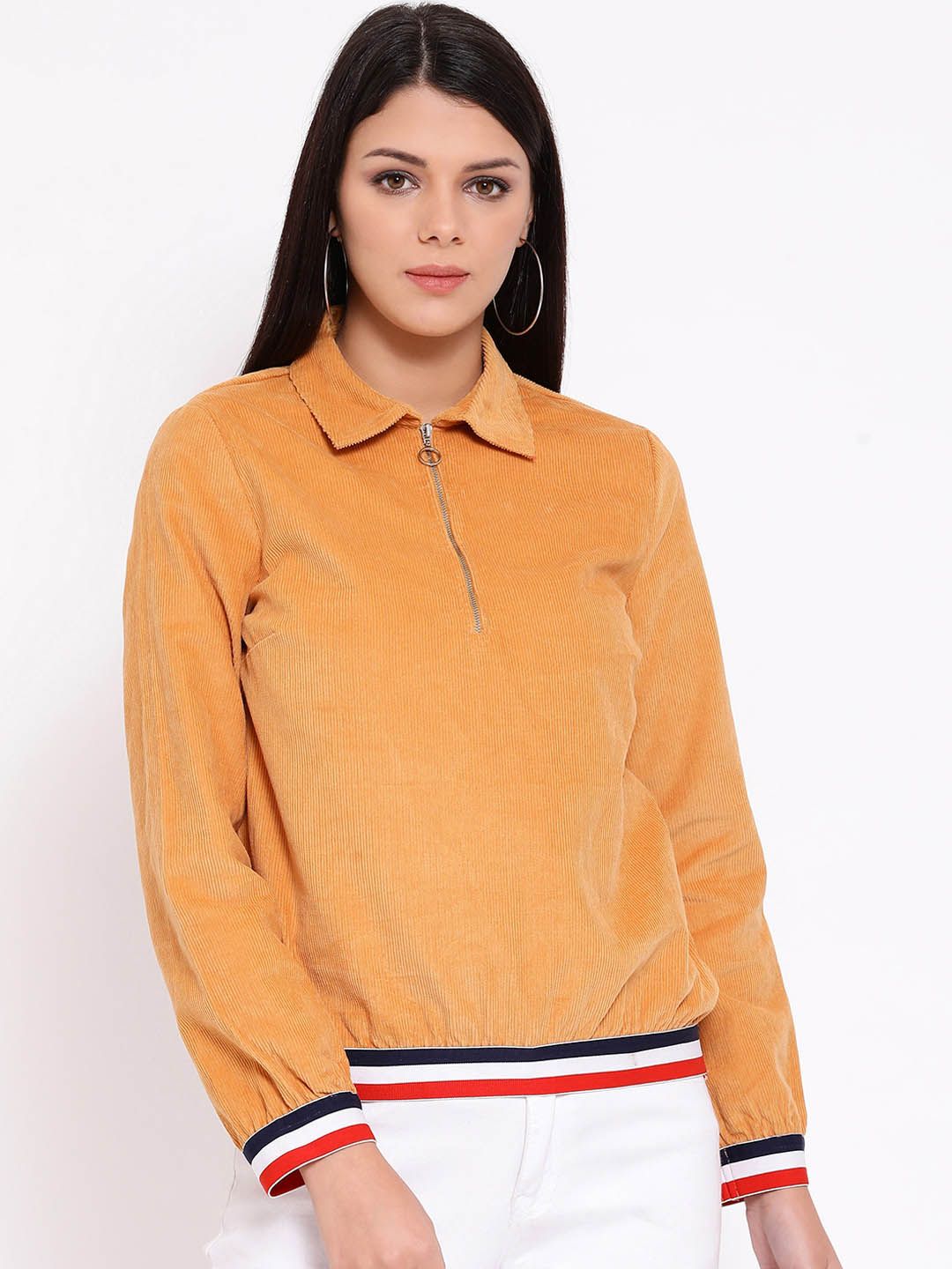 Oxolloxo Women Mustard Yellow Corduroy Jacket Price in India