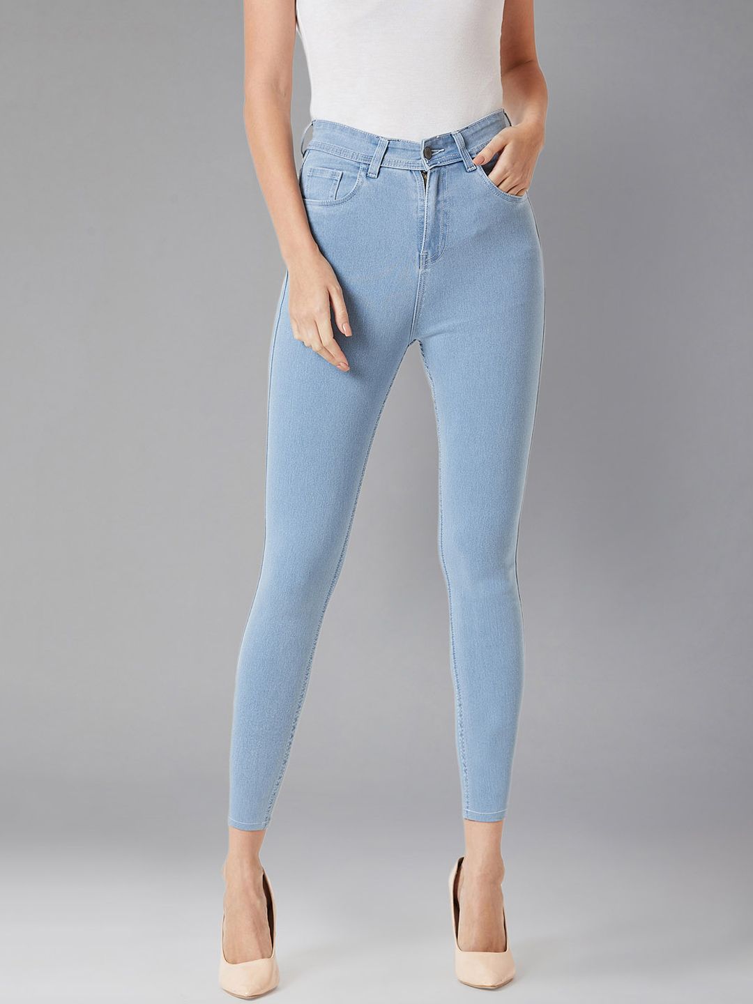 DOLCE CRUDO Women Blue Skinny Fit High-Rise Clean Look Stretchable Jeans Price in India