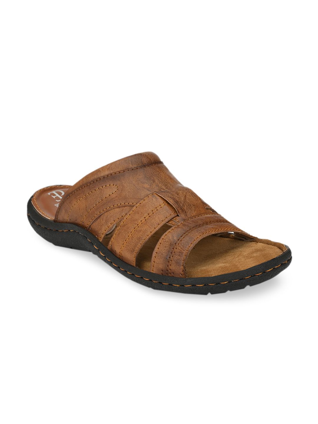 El Paso Men Tan Brown Solid Comfort Sandals