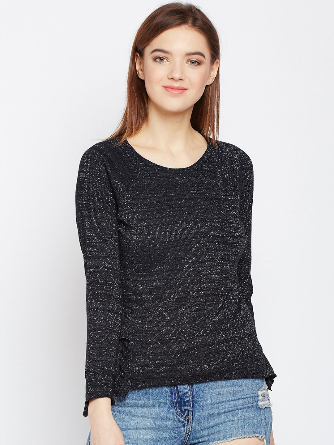 Taanz Women Black Self Design Sweater Price in India