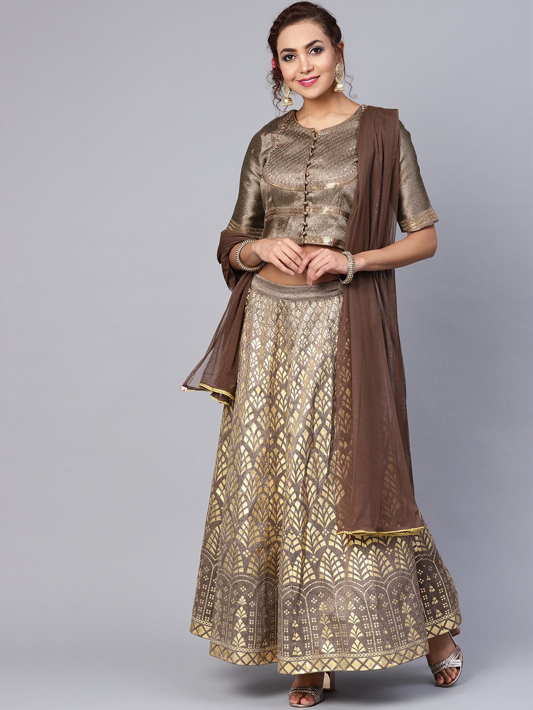 Juniper Brown & Gold-Toned Solid Dupatta Price in India