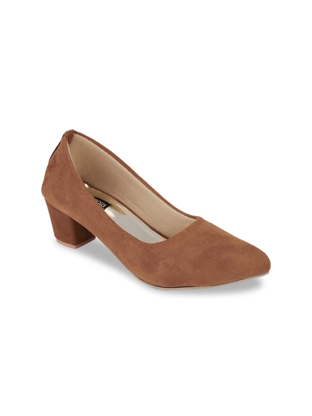 Shoetopia Women Tan Brown Suede Solid Pumps Price in India