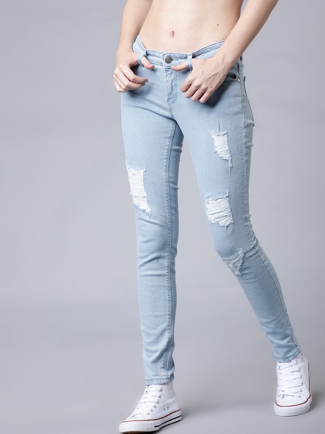 Tokyo Talkies Women Blue Super Skinny Fit Mid-Rise Highly Distressed Stretchable Jeans Price in India