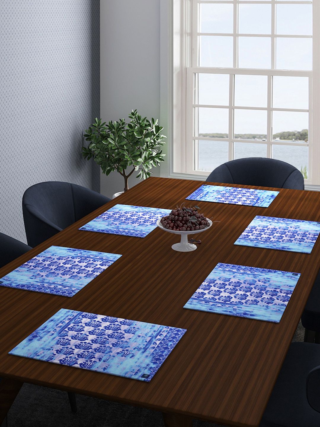 ROMEE Set of 6 Turquoise Blue Printed Table Mats Price in India