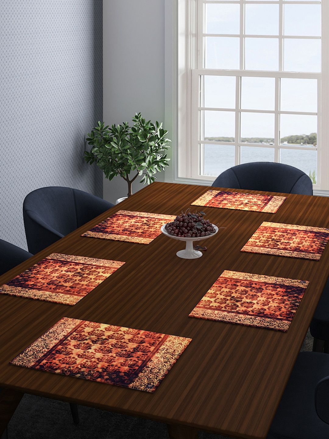 ROMEE Brown and Yellow Set of 6 Printed Table Mats Price in India