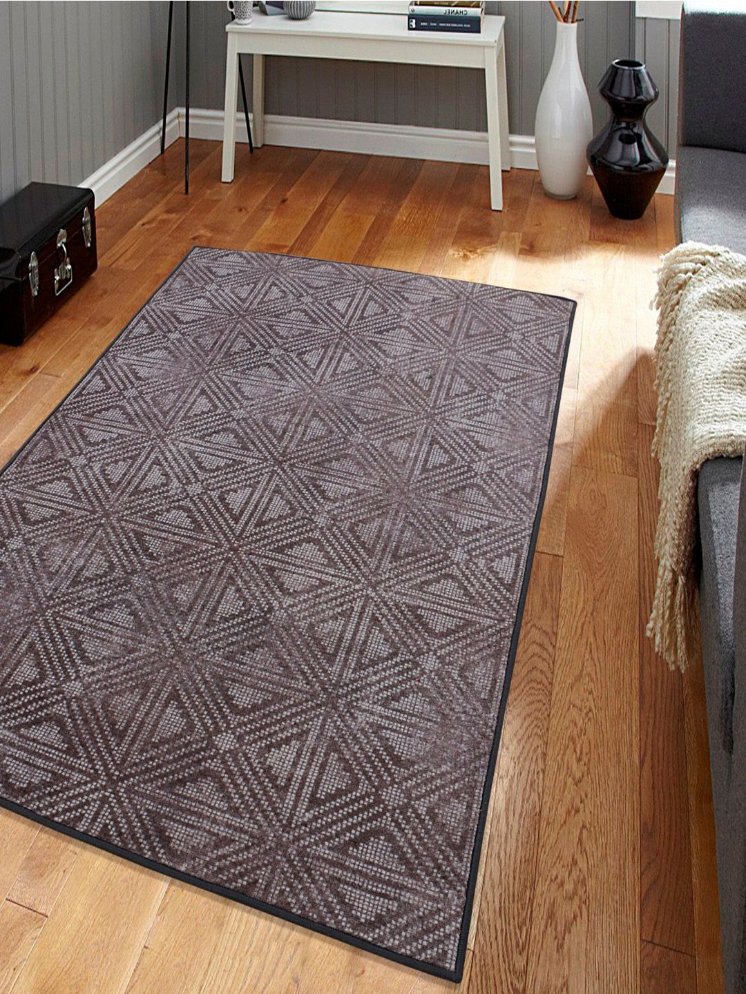 RUGSMITH Premium Grey & Brown Patterned No-Shred Carpet Price in India