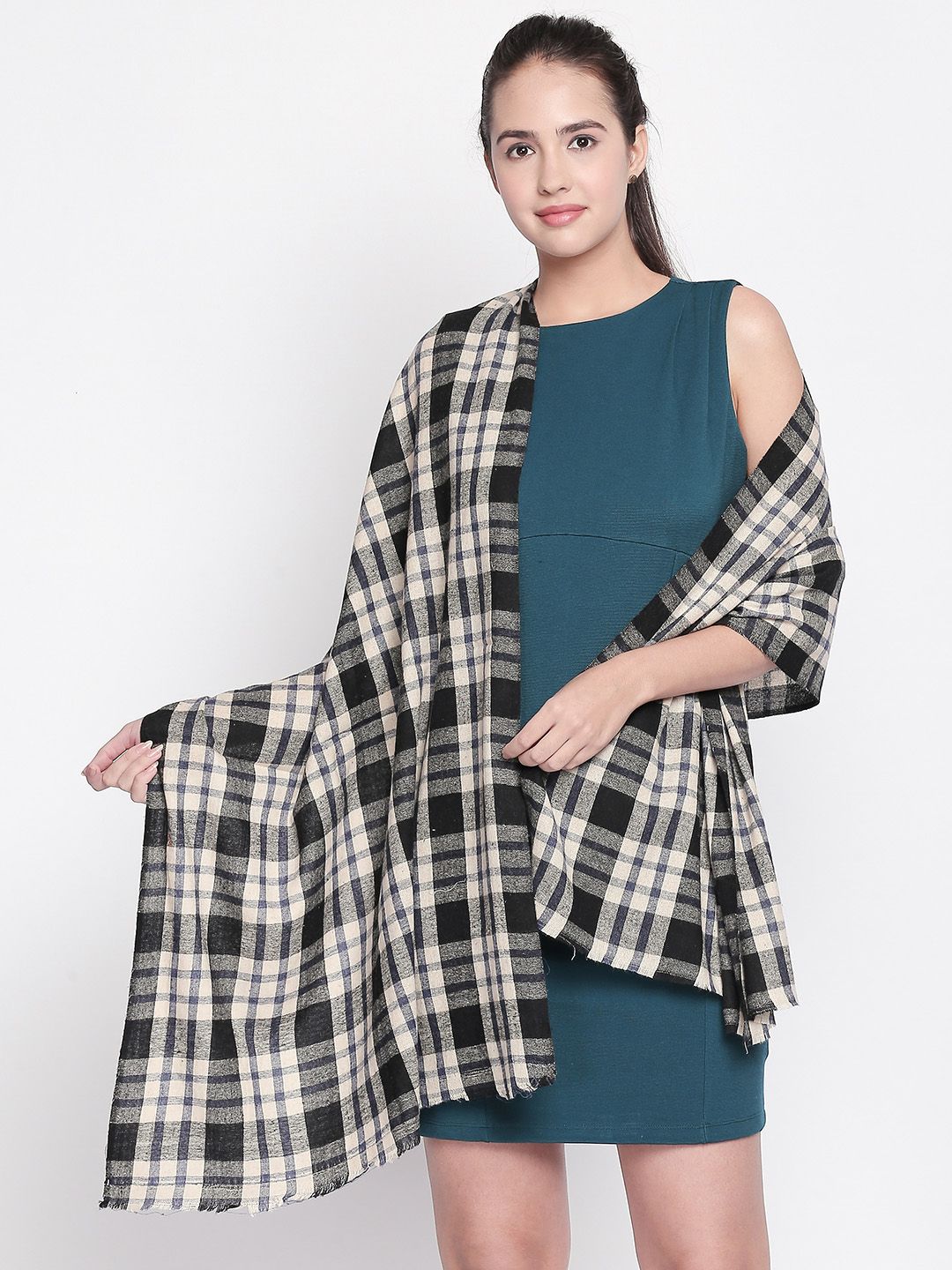 Style Quotient Women Black & Beige Checked Shawl Price in India