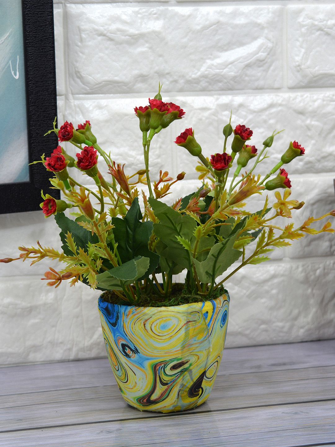 fancy mart Unisex Red & Green Artificial Carnations Plant With Pot Price in India