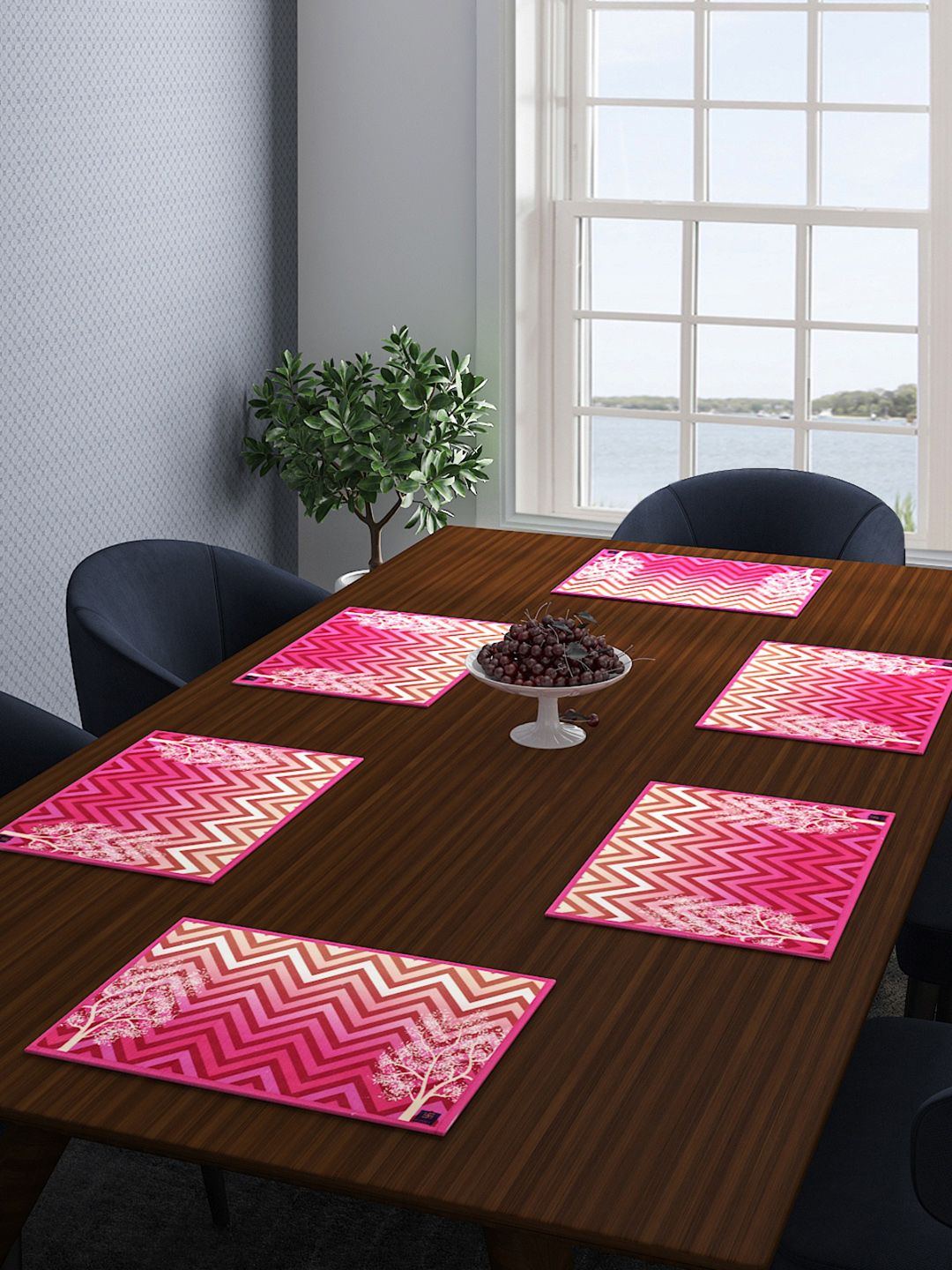 ROMEE Set of 6 Pink Geometric Printed Table Mats Price in India