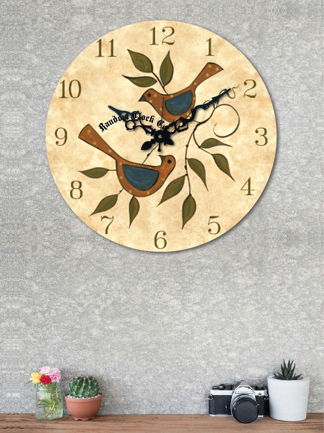 RANDOM Beige Round Printed 37.5 cm Analogue Wall Clock Price in India