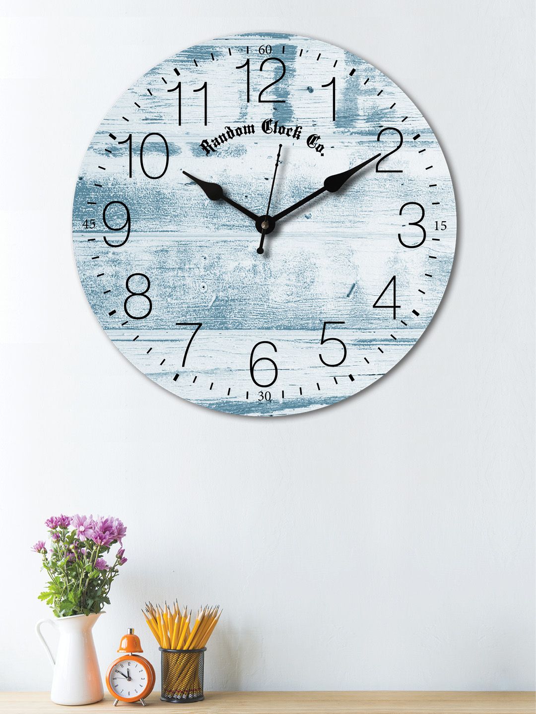 RANDOM Off-White & Turquoise Blue Round Printed 30 cm Analogue Wall Clock Price in India