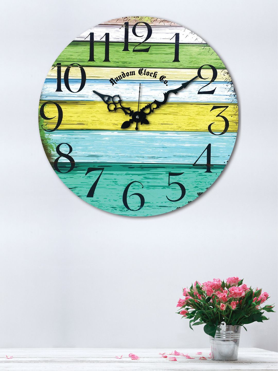 RANDOM Multicoloured Round Printed 37.5 cm Analogue Wall Clock Price in India