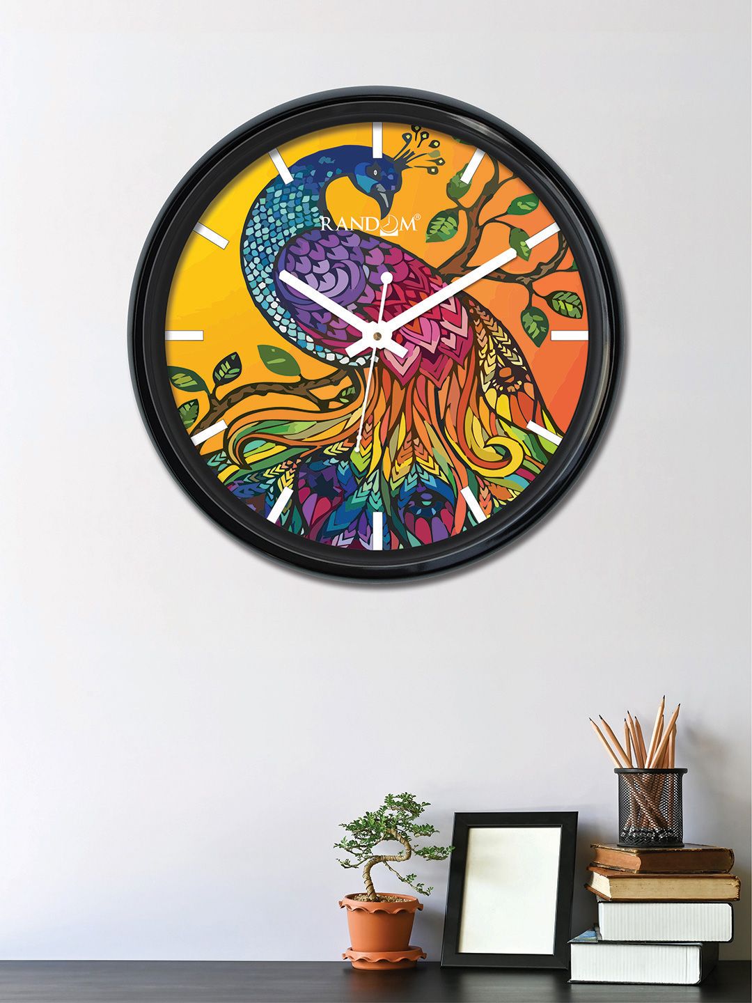 RANDOM Yellow & Blue Round Printed 30 cm Analogue Wall Clock Price in India