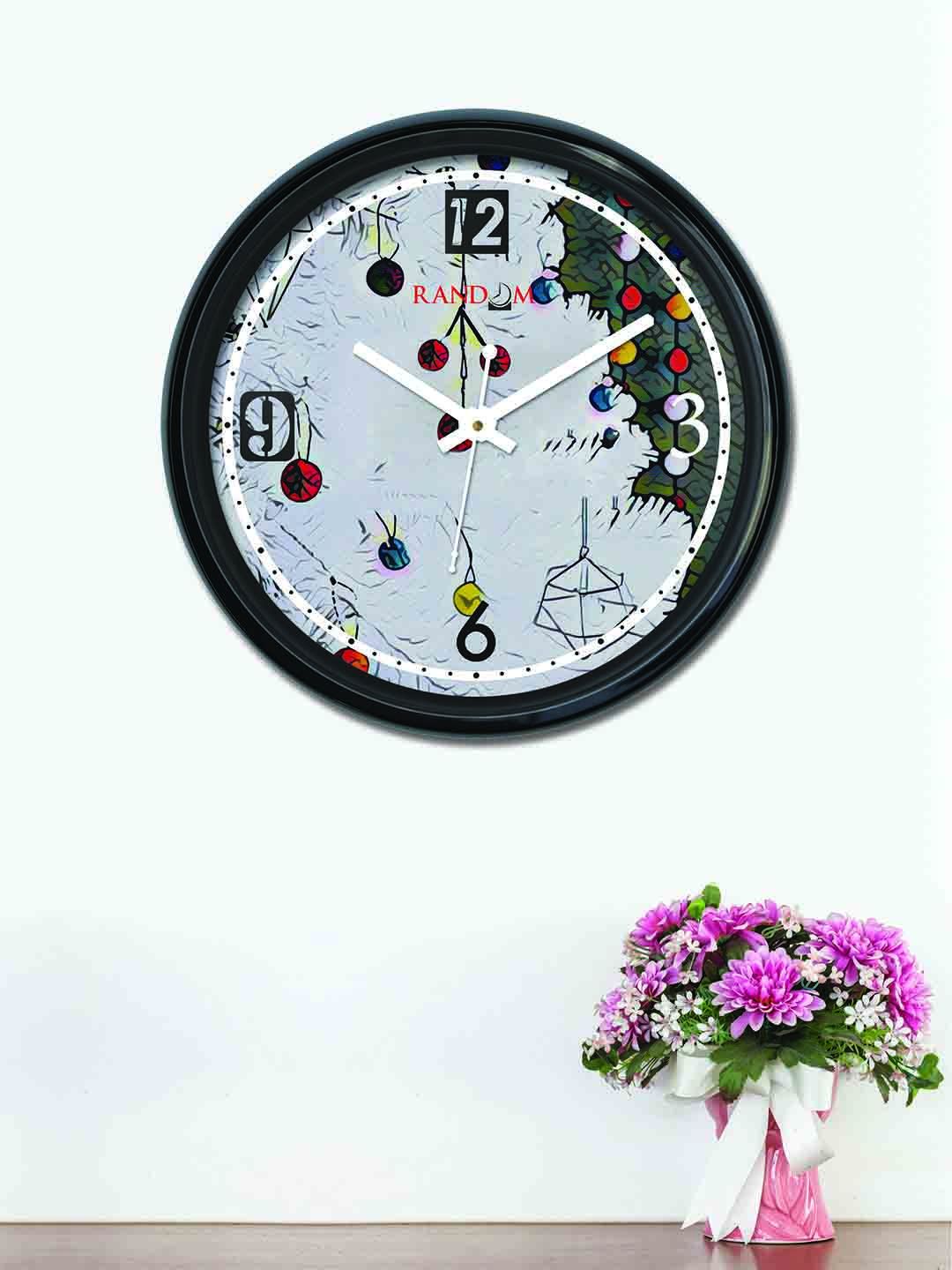 RANDOM Grey Round Printed 30cm Analogue Wall Clock Price in India