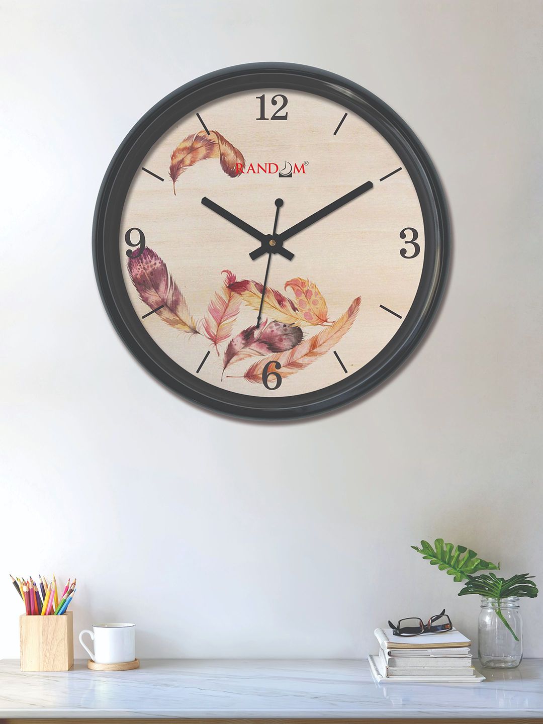 RANDOM Beige & Pink Round Printed 30 cm Analogue Wall Clock Price in India