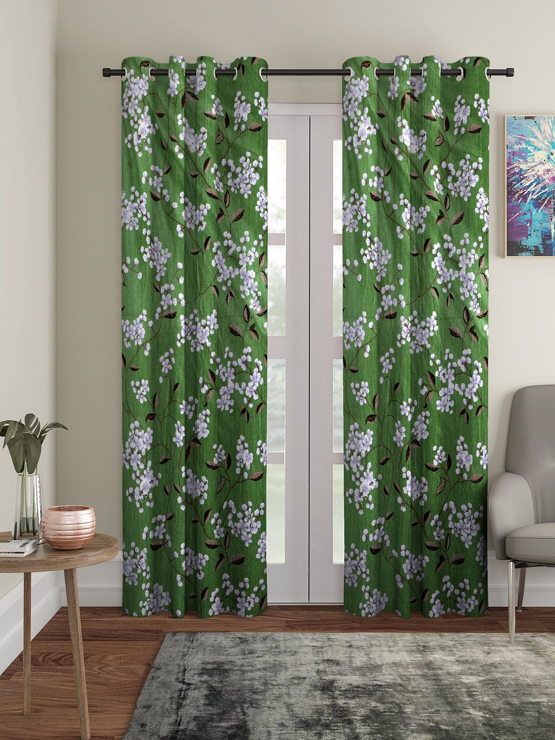 Cortina Green & White Set of 2 Long Door Curtains Price in India