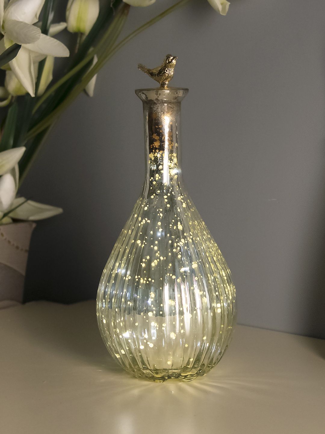 Homesake Silver-Toned Solid Handcrafted Ovoid Bottle Lamp Price in India