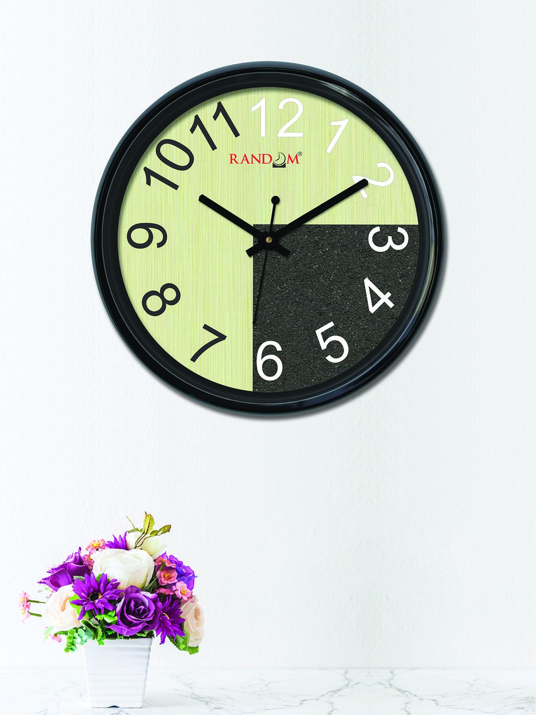 RANDOM Lime Green & Black Round Printed 30 cm Analogue Wall Clock Price in India