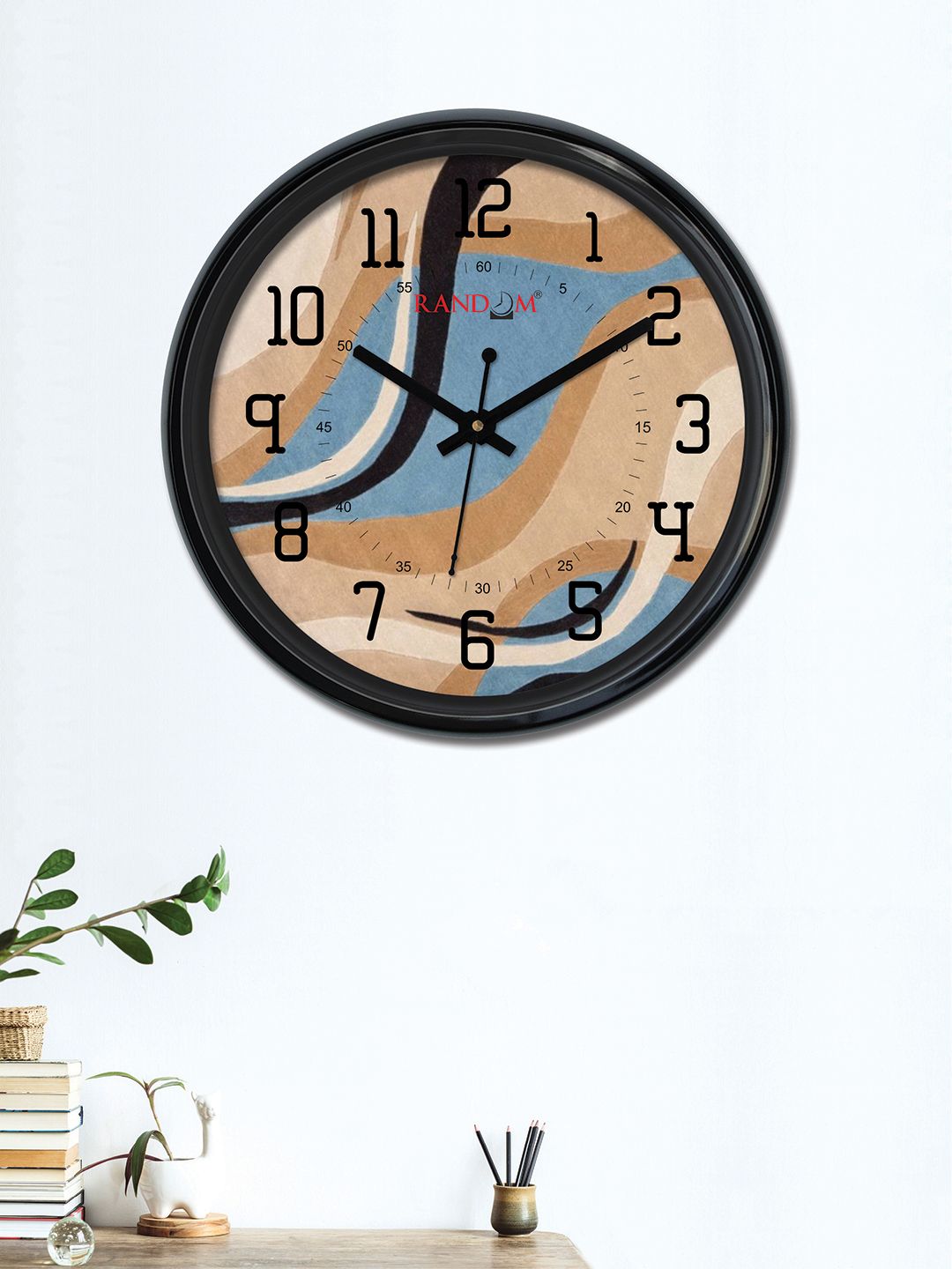 RANDOM Beige & Blue Round Printed 30 cm Analogue Wall Clock Price in India