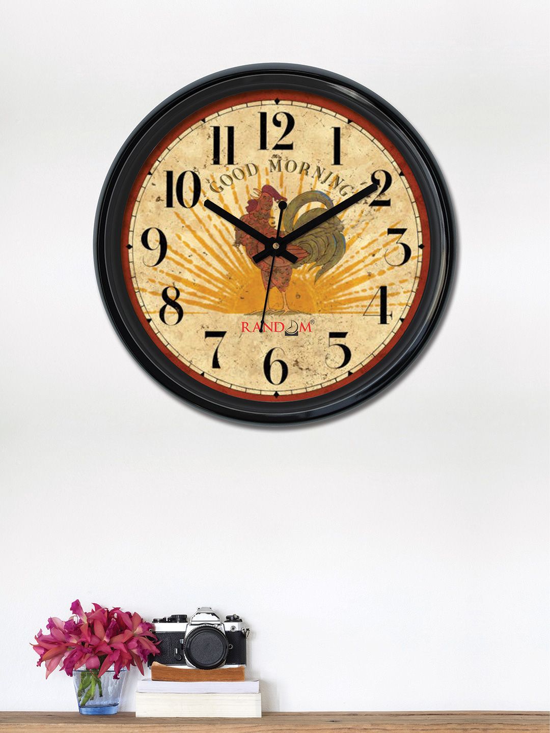 RANDOM Black & Orange Round Printed 30 cm Analogue Wall Clock Price in India