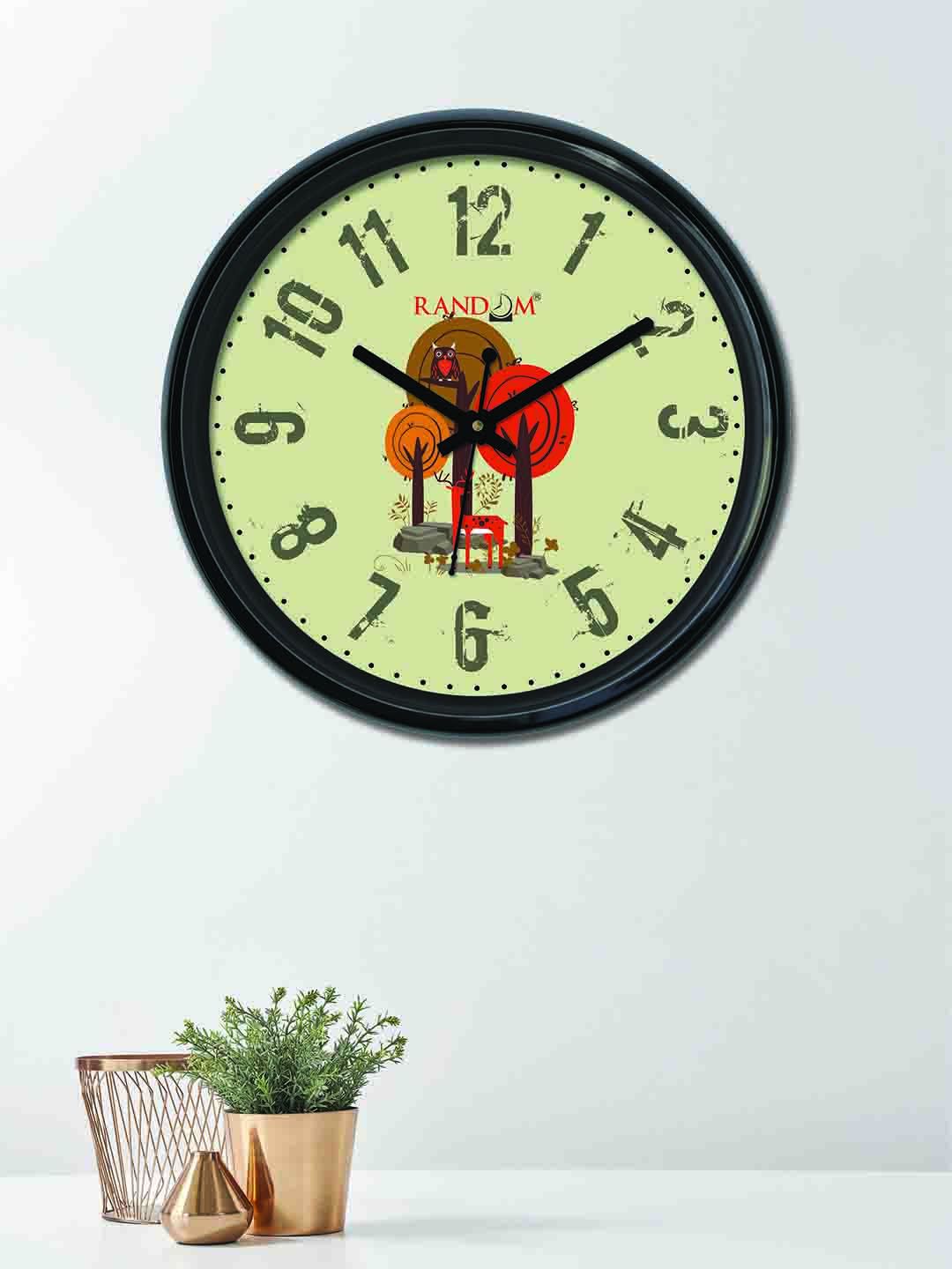 RANDOM Green & Brown Round Printed 30cm Analogue Wall Clock Price in India