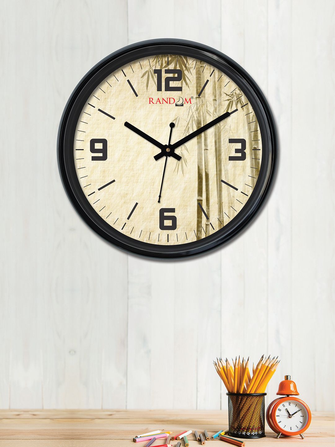RANDOM Beige Round Printed Analogue Wall Clock 30 cm Price in India