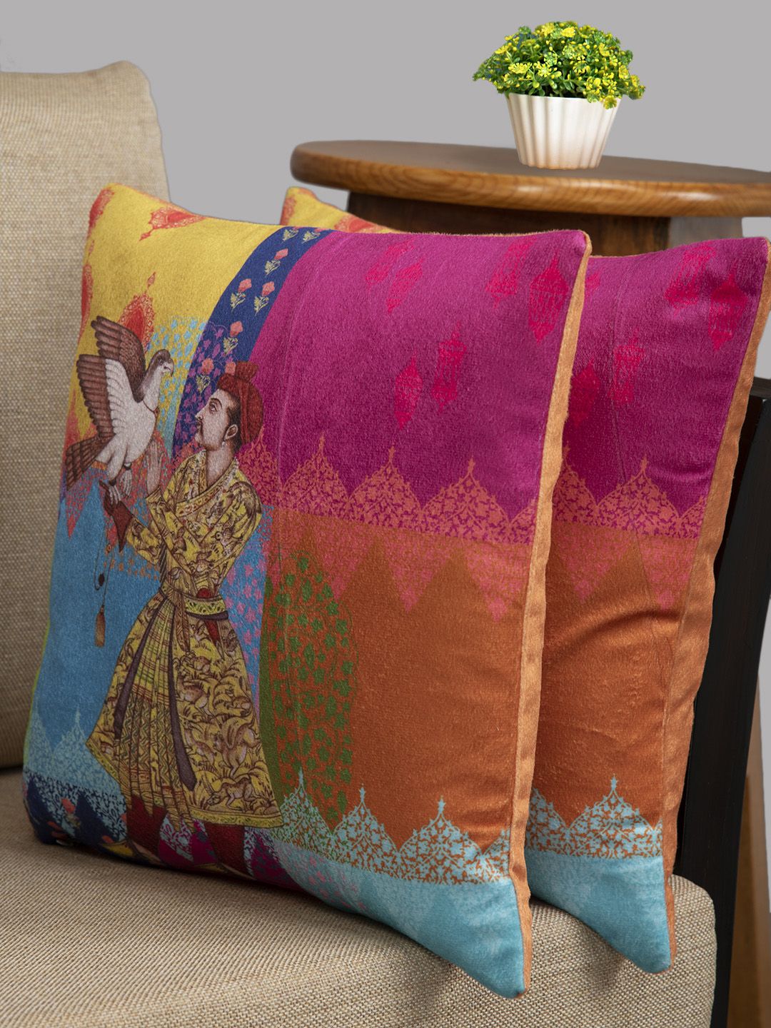 HOUZZCODE Multicoloured Set of 2 Ethnic Motifs Square Cushion Covers Price in India