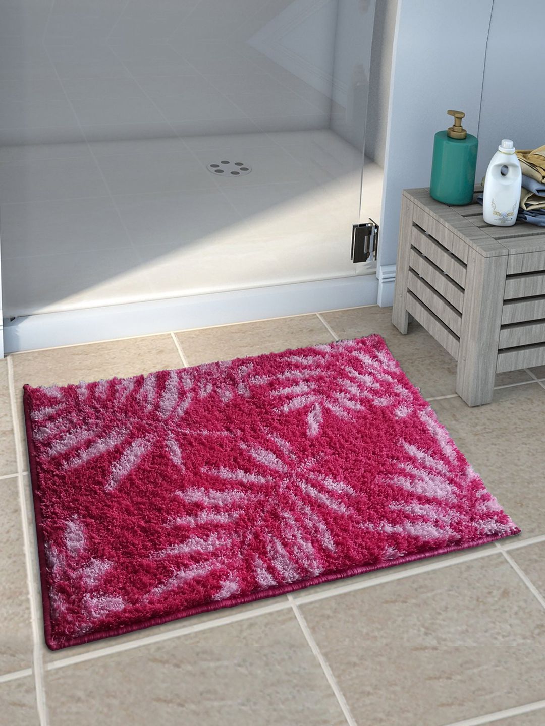 Athom Trendz Set of 3 Pink Patterned Anti Slip Bath Rugs