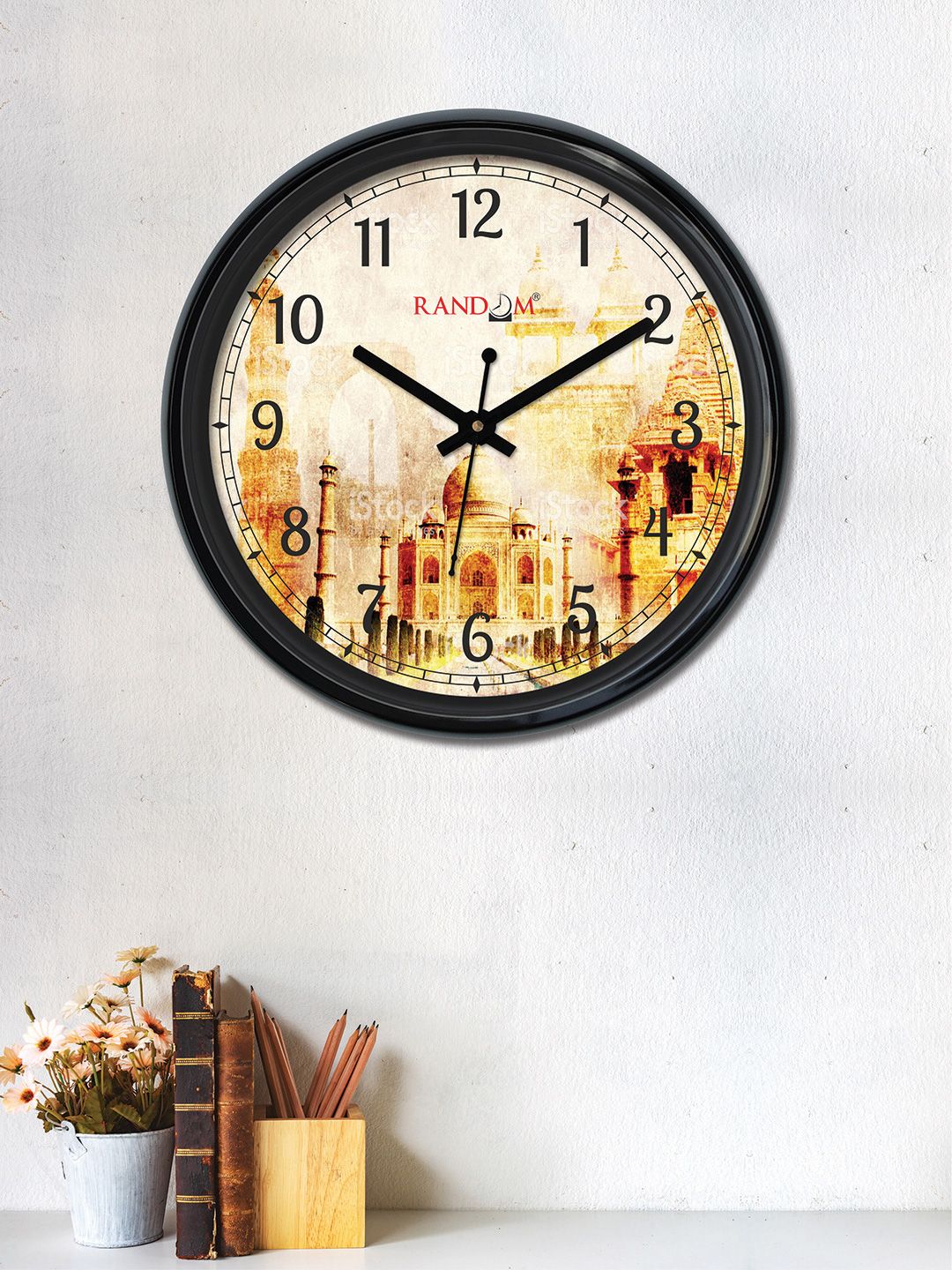 RANDOM Off-White & Brown Round Printed Analogue Wall Clock (30 x 30 x 5) Price in India