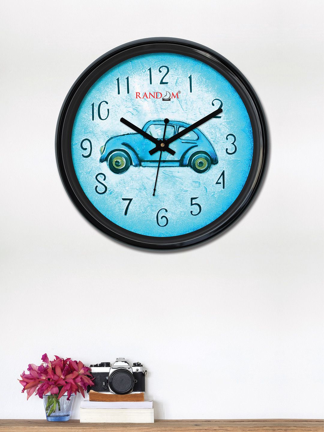 RANDOM Turquoise Blue Round Printed 30 cm Analogue Wall Clock Price in India