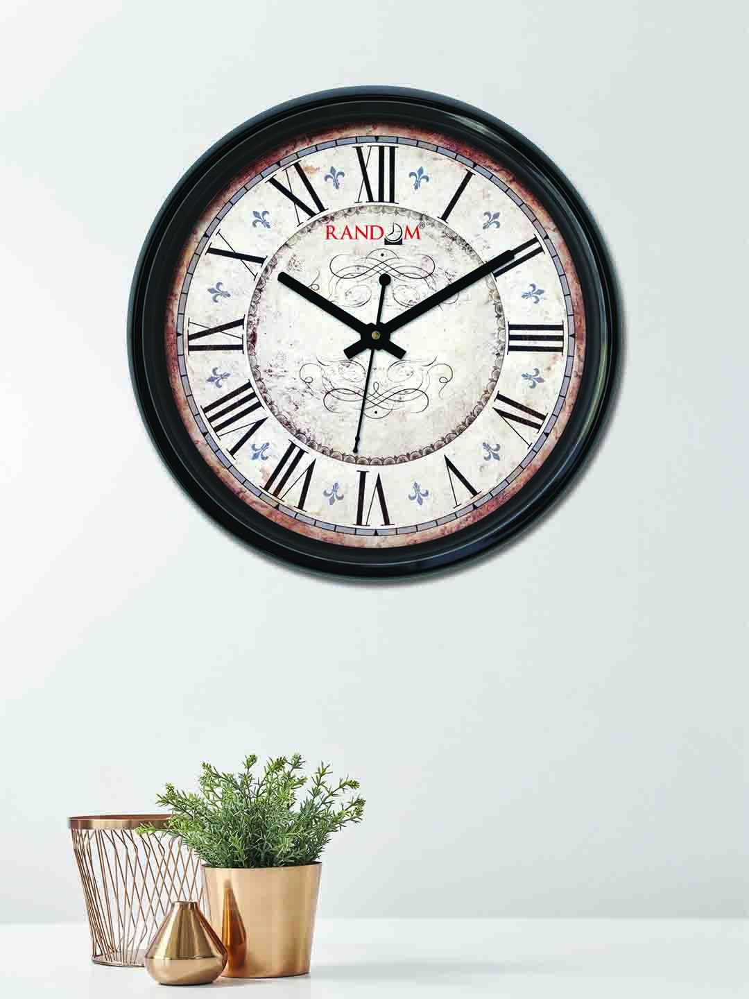 RANDOM Off-White & Peach-Coloured Round Printed 30 cm Analogue Wall Clock Price in India