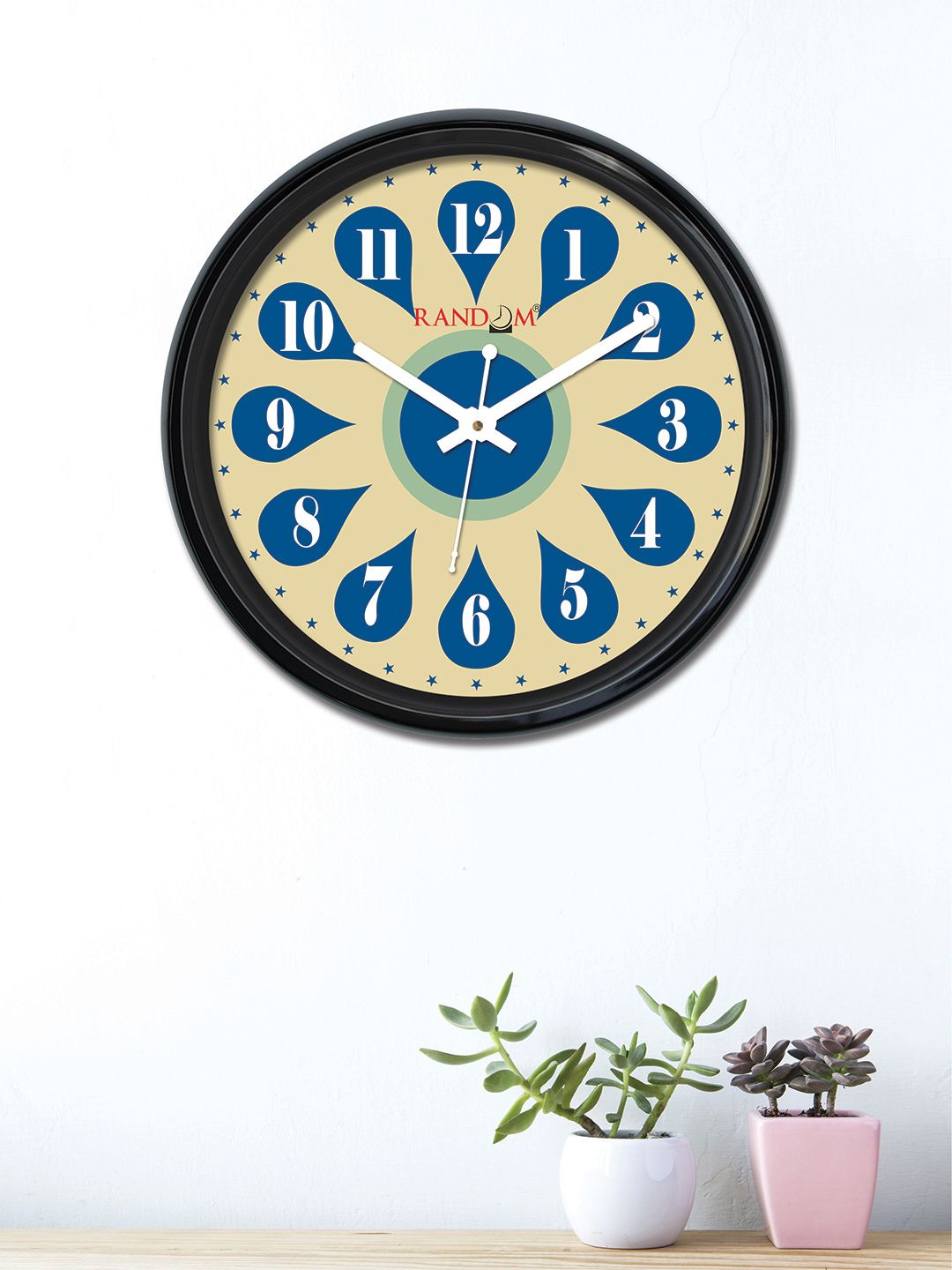 RANDOM Peach-Coloured & Blue Round Printed 30cm Analogue Wall Clock Price in India