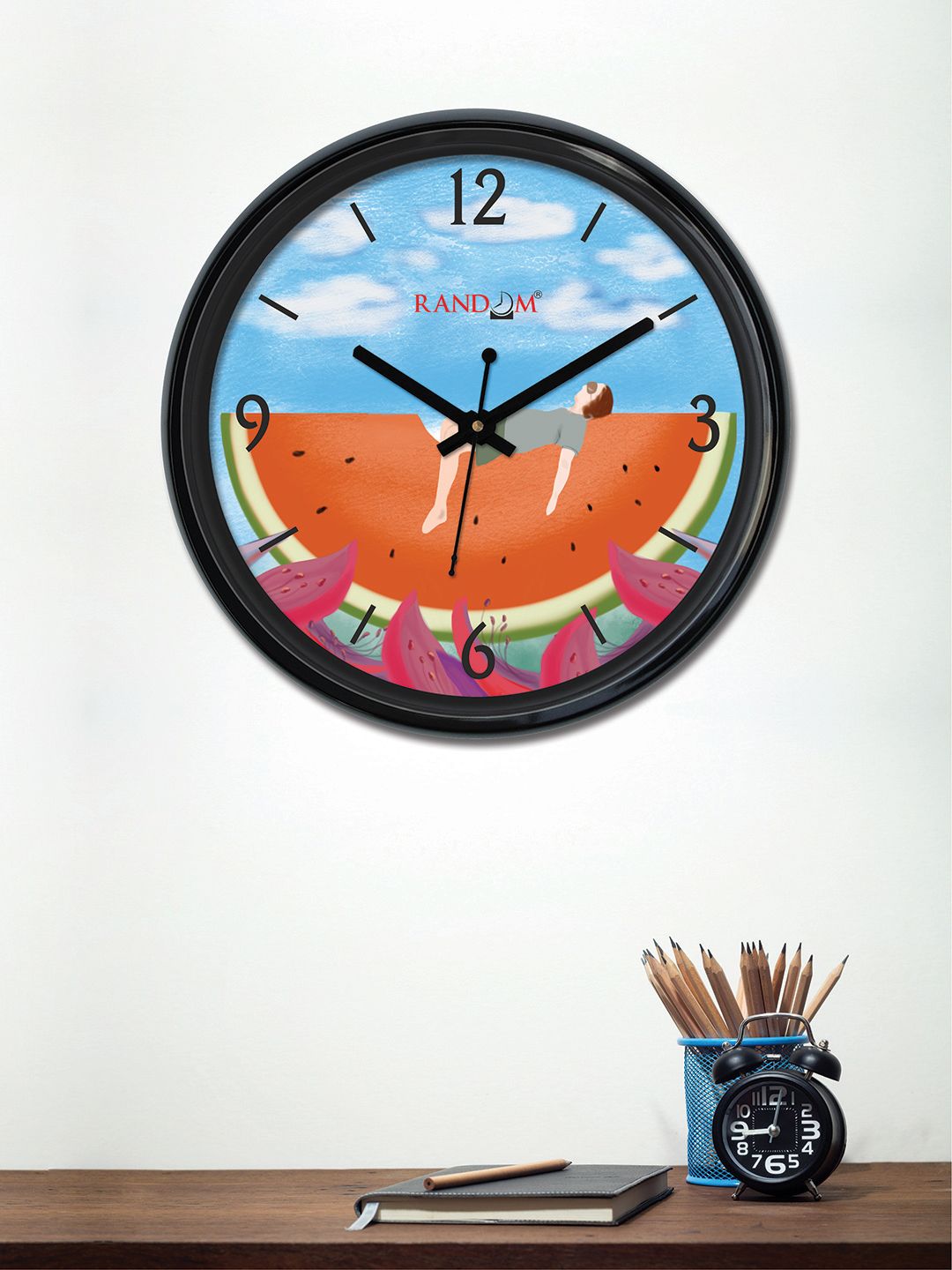 RANDOM Turquoise Blue & Orange Round Printed 30 cm Analogue Wall Clock Price in India